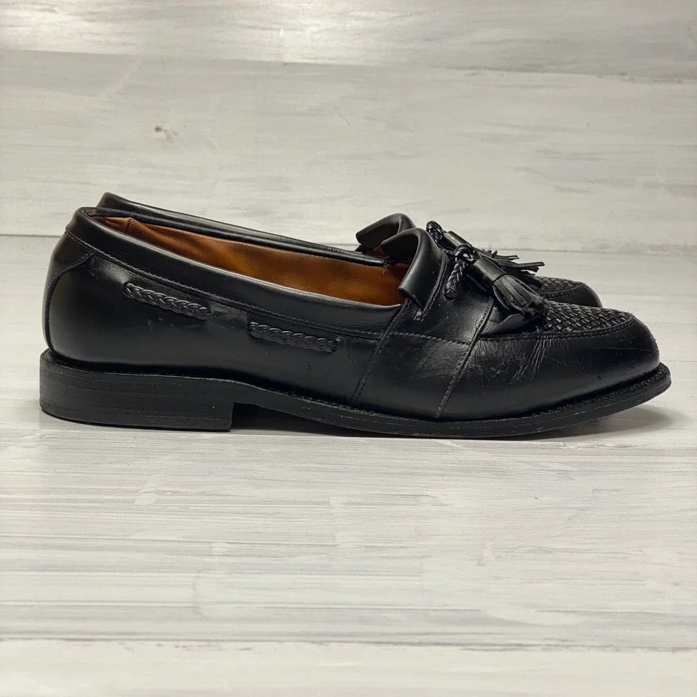Allen Edmonds Cody Tassel Loafers Mens 6.5 EEE Black Woven Leather Dress Shoes